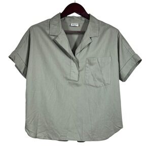 Pact Organic Cotton Popover Shirt Womens M Olive Green Boxy Oversized Boho